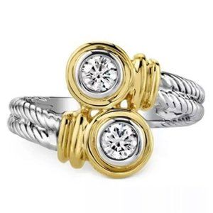 Stamped 925 Two Tone Diamond Ring 7